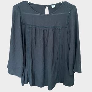Old Navy Womens Black Small 3/4 Sleeve Top 100% Rayon Keyhole Back